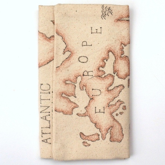 Trifold wallet hand drawn wold map men's for him - Picture 1 of 6